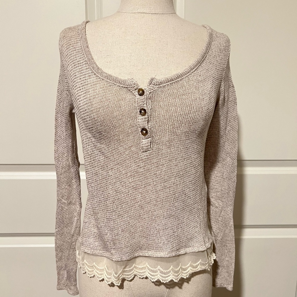 Hollister Gray Knit Top with Lace Hem